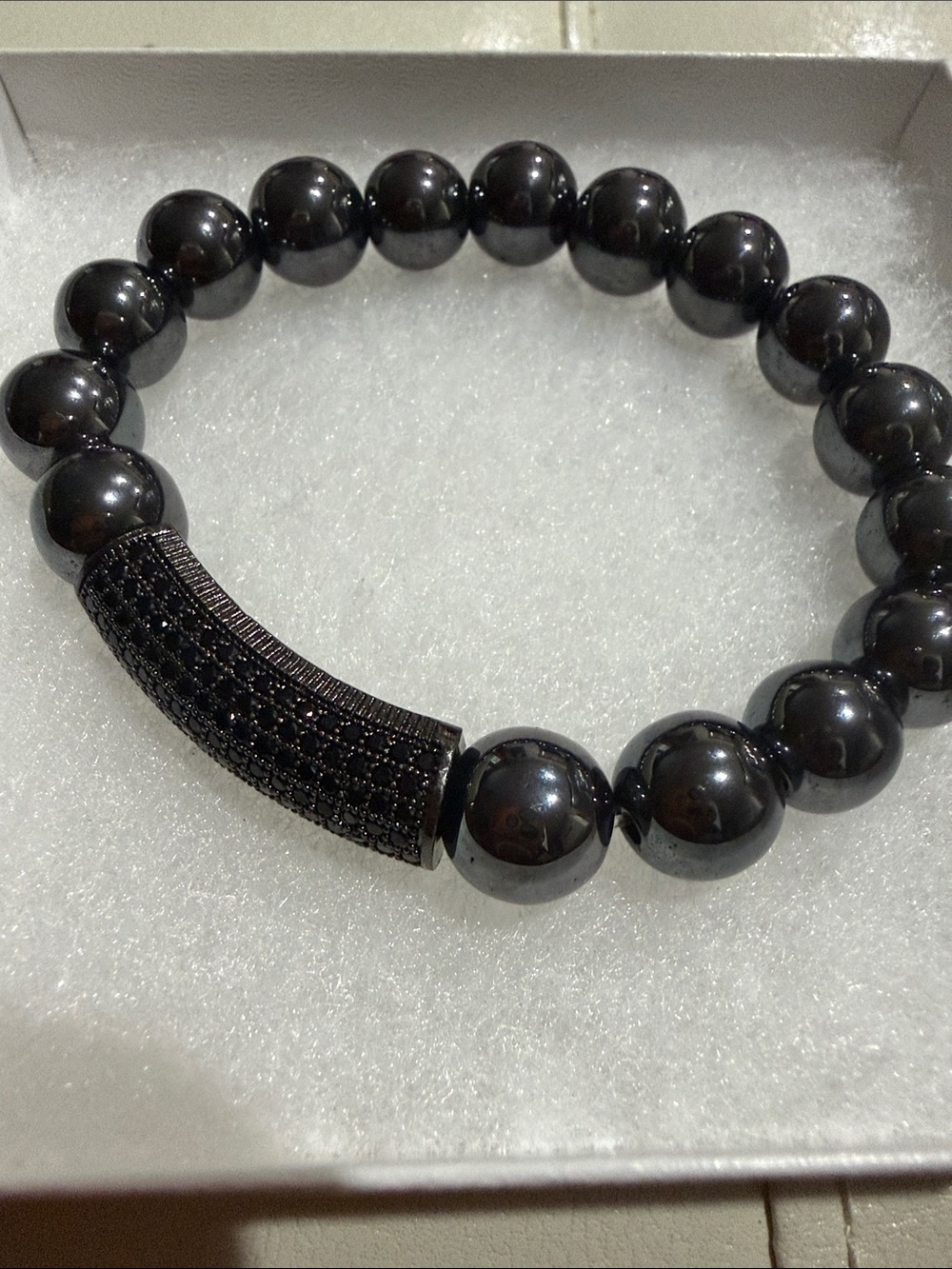 Hemeitite  Beaded Stretch Bracelet with Pave Accent